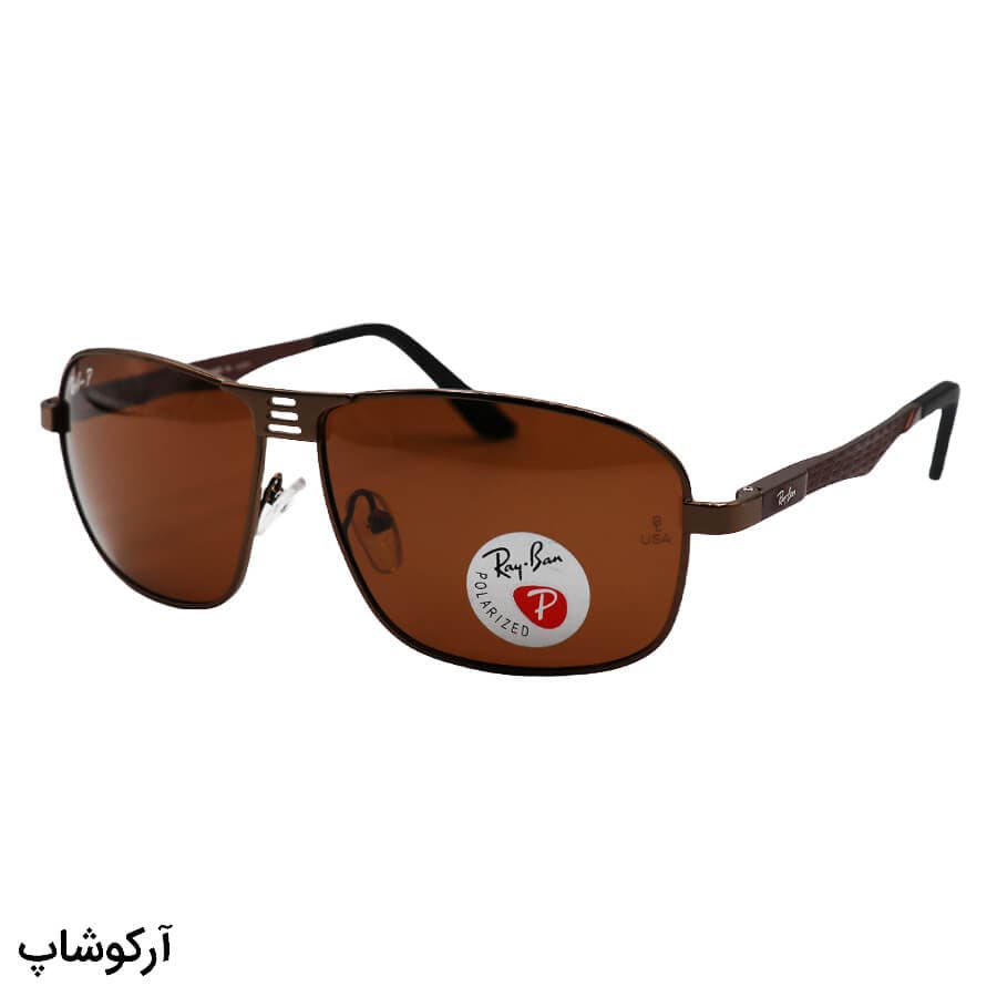 عینک آفتابی Ray-Ban با فریم مستطیلی، مشکی رنگ، دسته فنری و لنز دودی و پلاریزه مدل P3001 — تصویر ۷