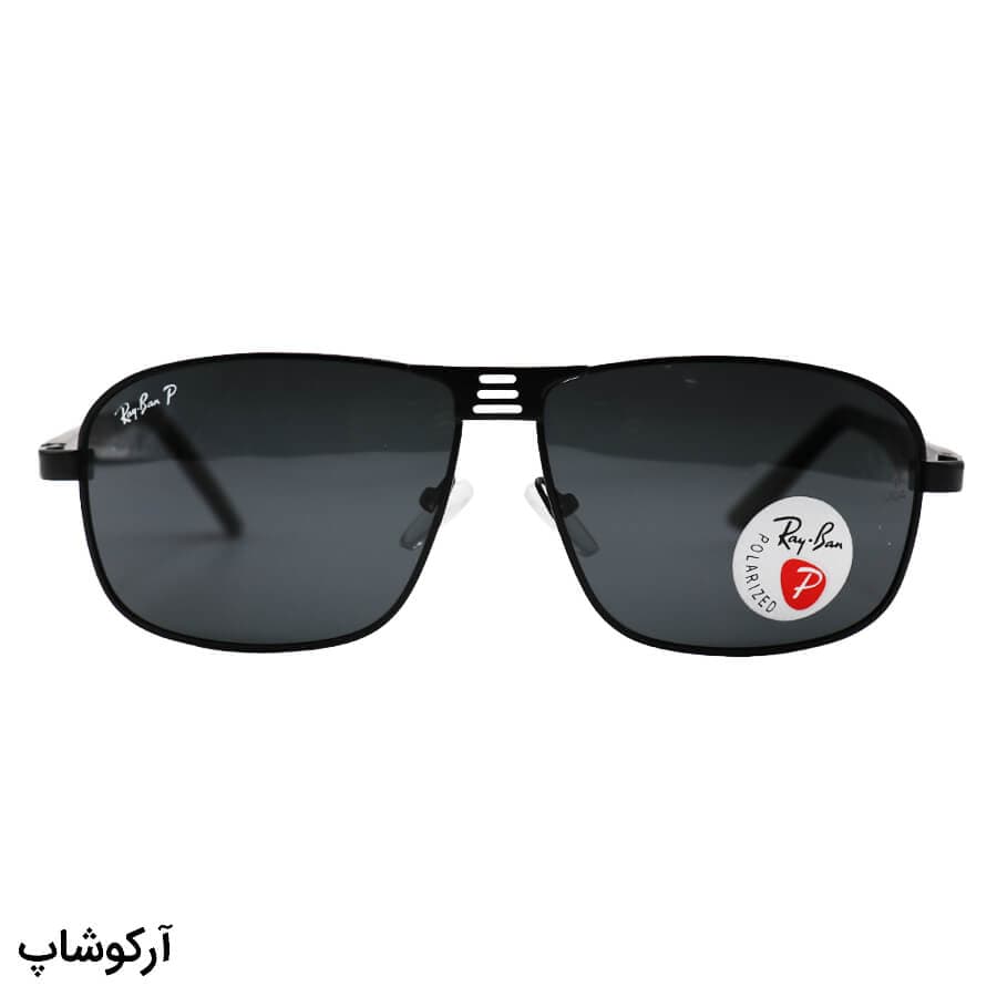 عینک آفتابی Ray-Ban با فریم مستطیلی، مشکی رنگ، دسته فنری و لنز دودی و پلاریزه مدل P3001 — تصویر ۲