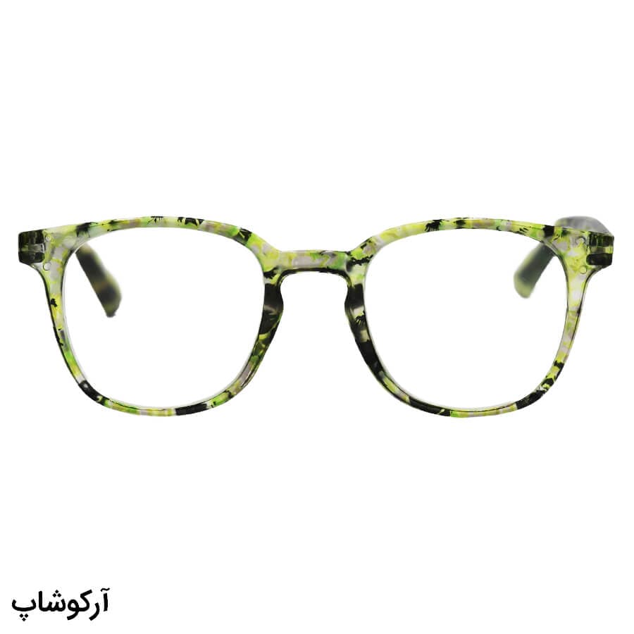 عینک مطالعه نمره +1.50 نزدیک بین با فریم رنگ سبز و مشکی و مربعی شکل مدل 22-32 — تصویر ۲