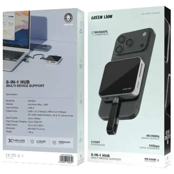 هاب هشت کاره گرین لاین مدل Green Lion 8-in-1 Hub Multi Device Support — تصویر ۳