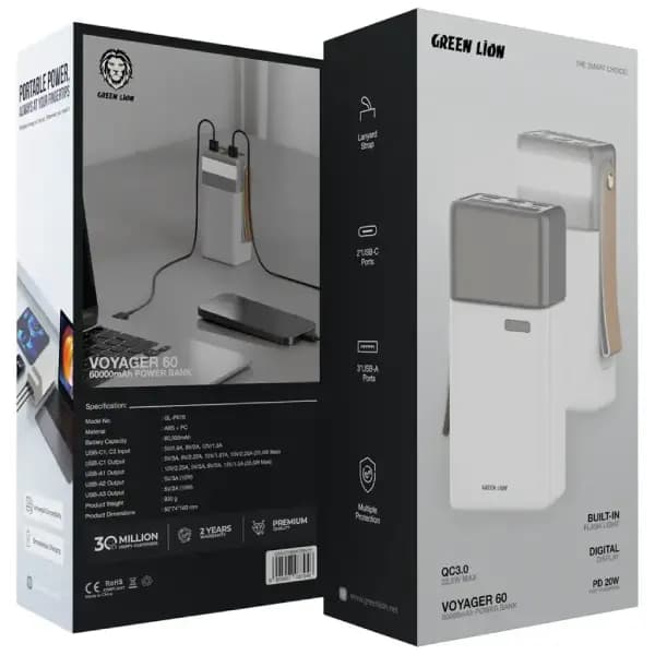 پاوربانک 60000 هزار 22.5 وات گرین لاین مدل Green Lion Voyager 60 Power Bank 60000mAh — تصویر ۵
