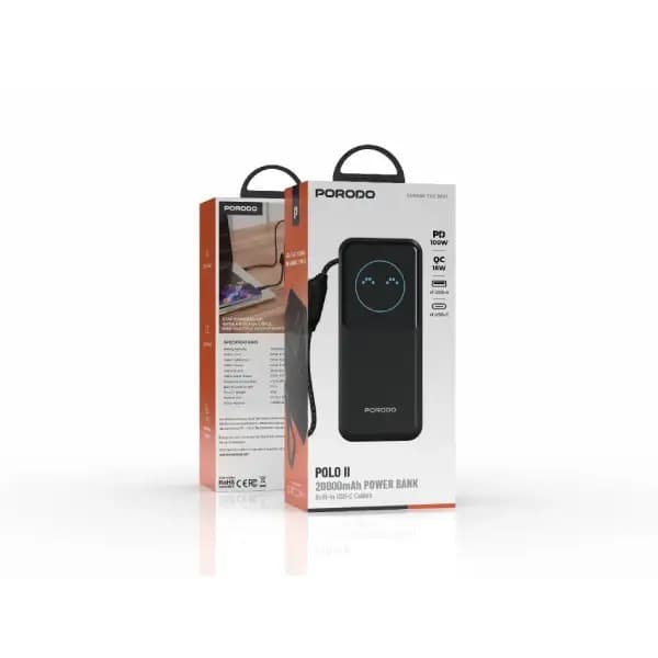 پاور بانک 20000 هزار پرودو مدل Porodo Polo II 20000mAh Power Bank with Built-in USB-C Cable — تصویر ۳
