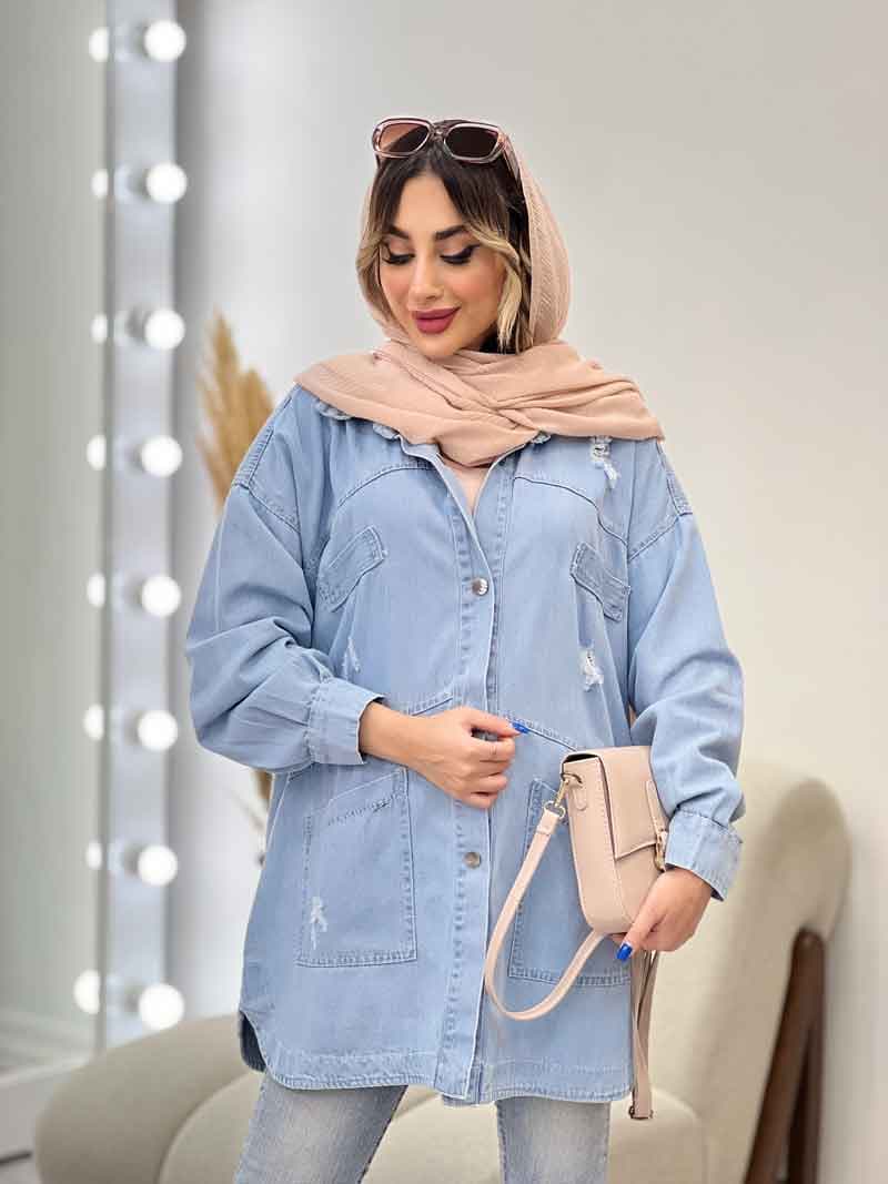 مانتو جین جیب کج زاپ دار کد 4954 — تصویر ۳