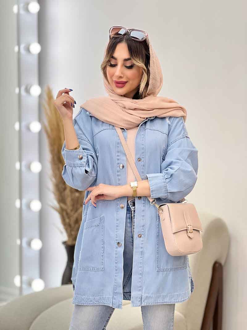 مانتو جین جیب کج زاپ دار کد 4954 — تصویر ۲