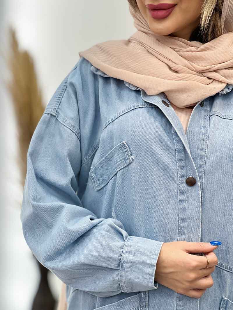 مانتو جین جیب کج زاپ دار کد 4954 — تصویر ۶