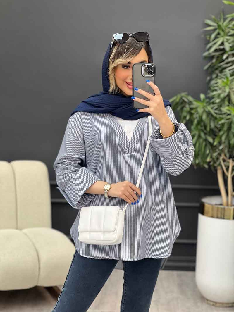 شومیز ترکیبی راه راه کد 4958 — تصویر ۲