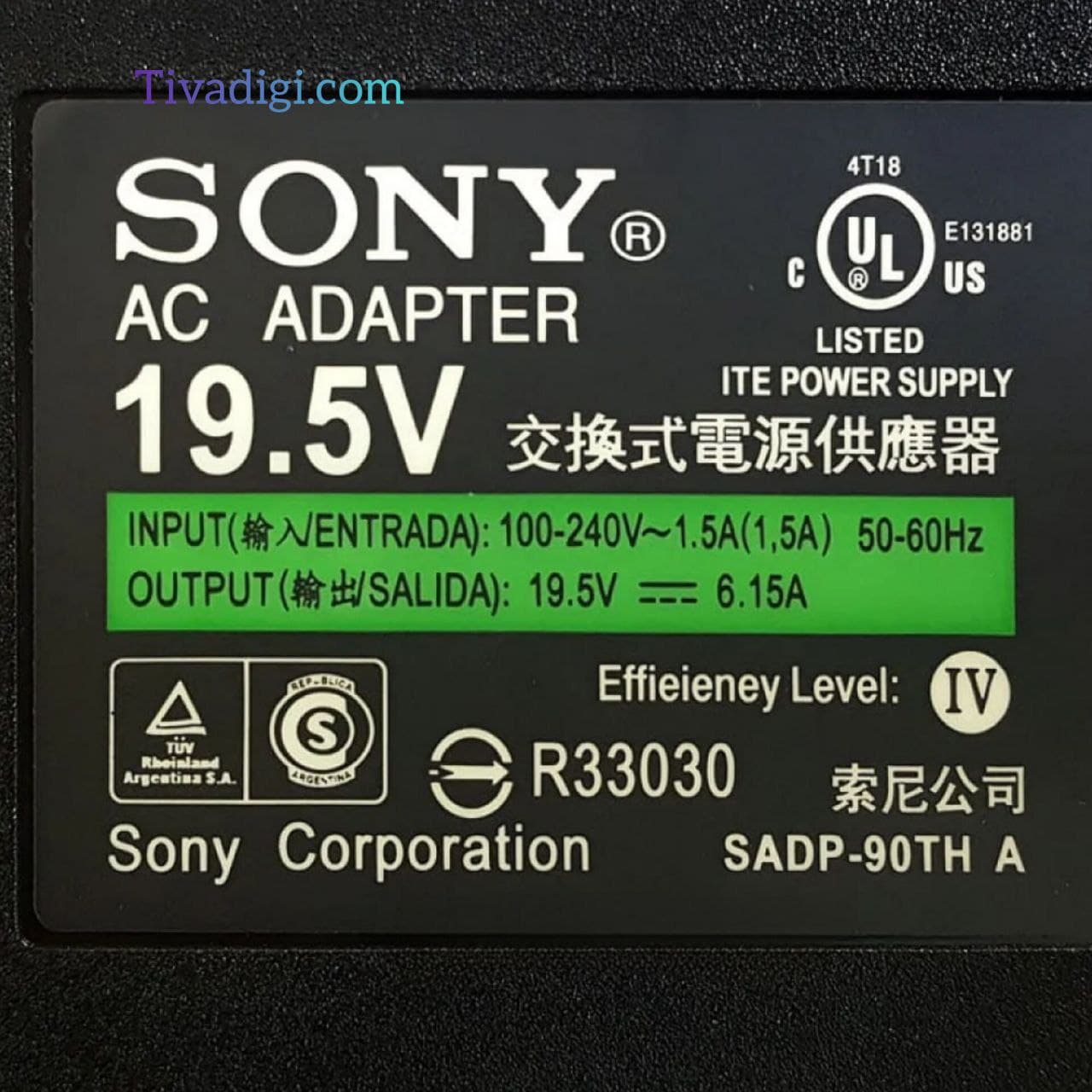 اداپتور لپ تاپ سونی 19.5V 6.15A — تصویر ۳