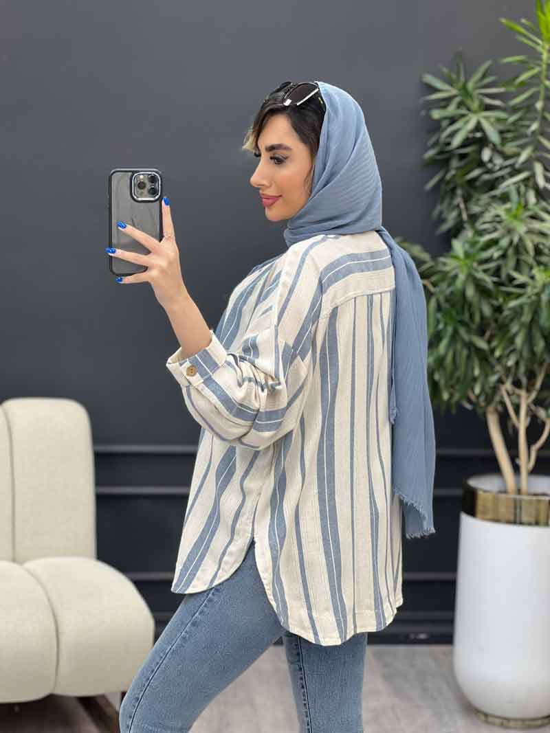 شومیز تک جیب راه راه پایین هلال کد 4922 — تصویر ۵
