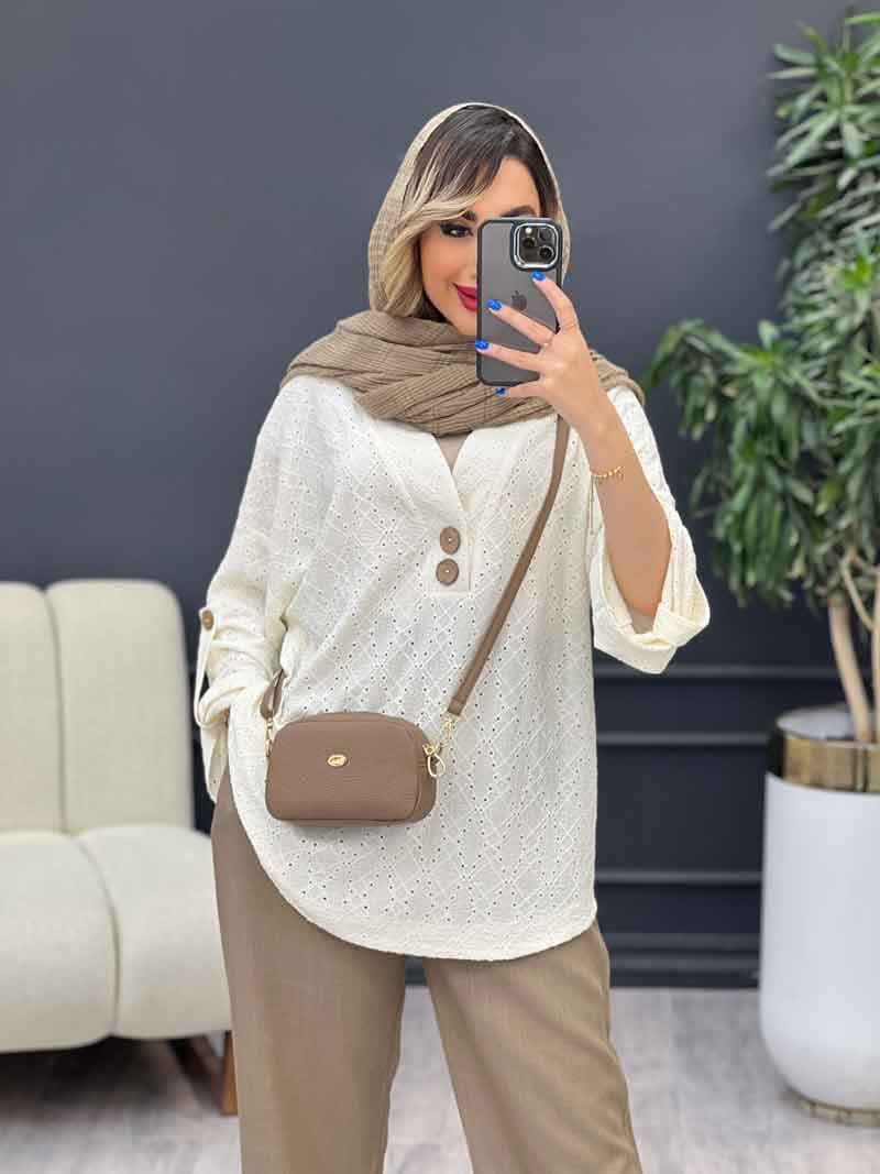 شومیز دو دکمه چوبی آستین پاگن کد 4942 — تصویر ۲