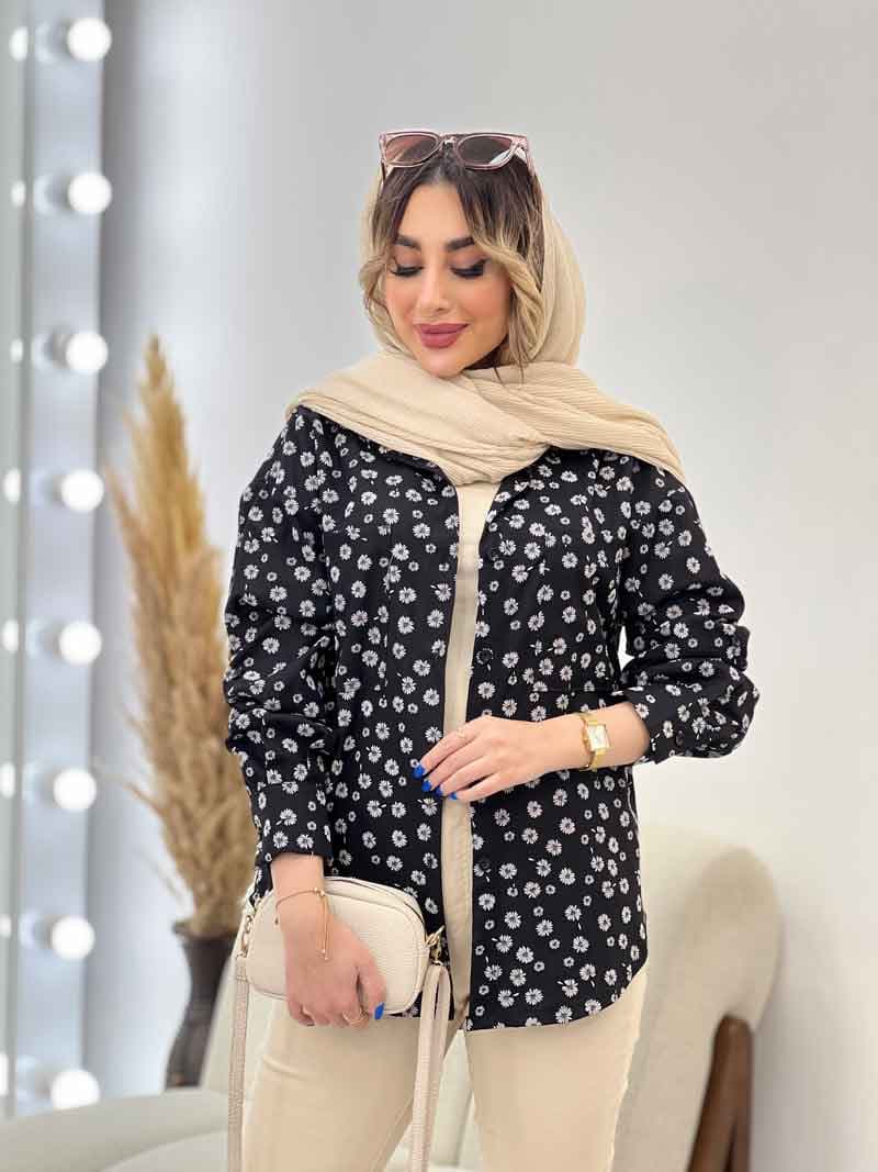 مانتو طرح گل بابونه دو جیب کد 4837 — تصویر ۳