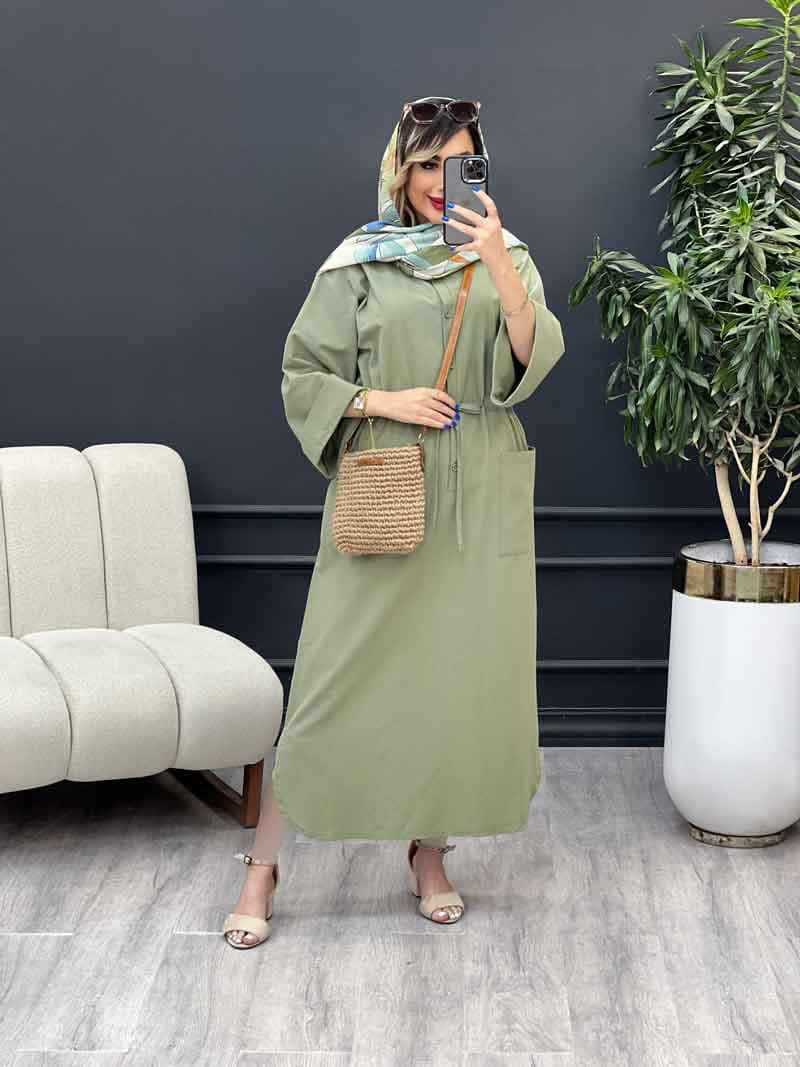 پیراهن بلند کمر گت تک جیب کد 4900 — تصویر ۳
