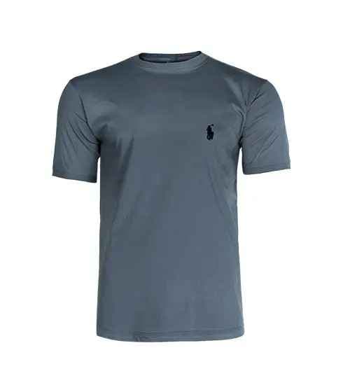 تیشرت Polo یقه گرد مردانه طوسی پنبه طرح دار مدل 45222