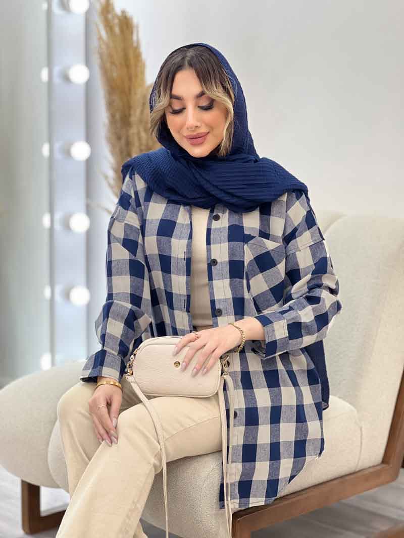 مانتو چهارخونه تک جیب کد 4890 — تصویر ۴
