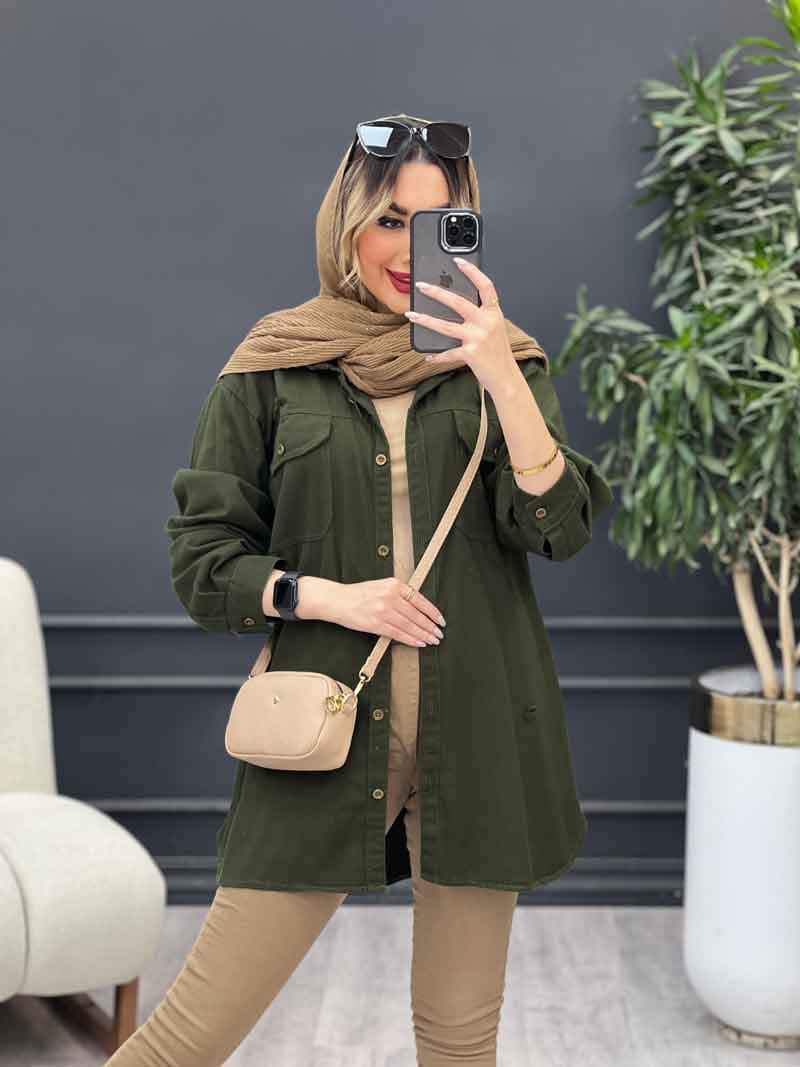 مانتو کتان زاپ دار دو جیب پاکتی کد 4689 — تصویر ۷