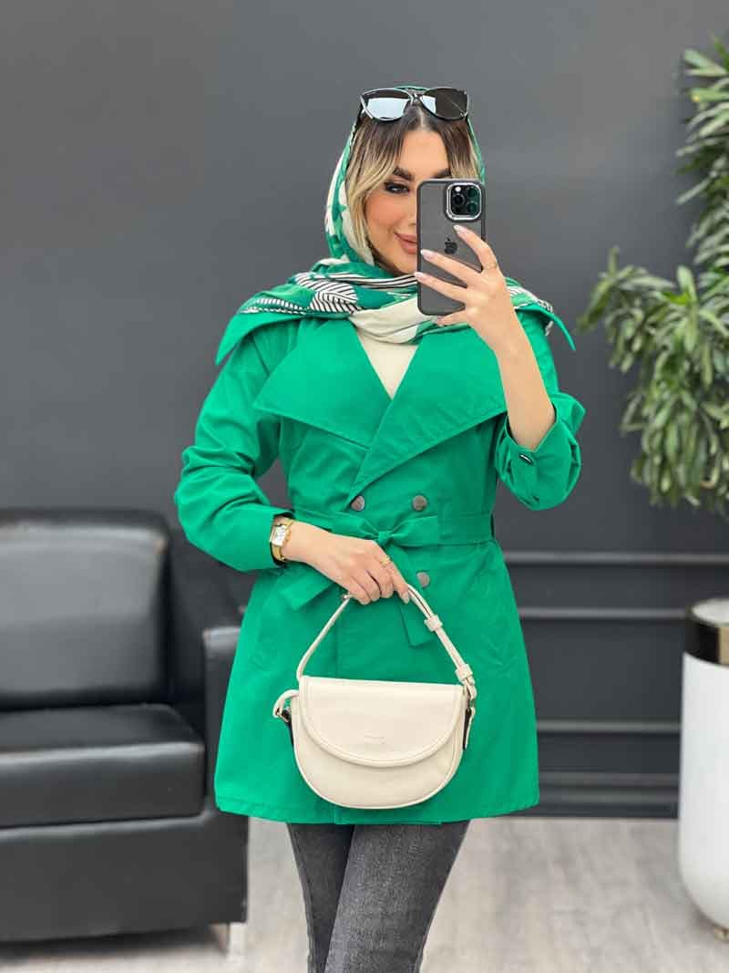مانتو کمردار دو جیب کد 4381 — تصویر ۲