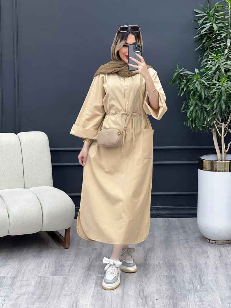 پیراهن بلند کمر گت تک جیب کد 4726 — تصویر ۷