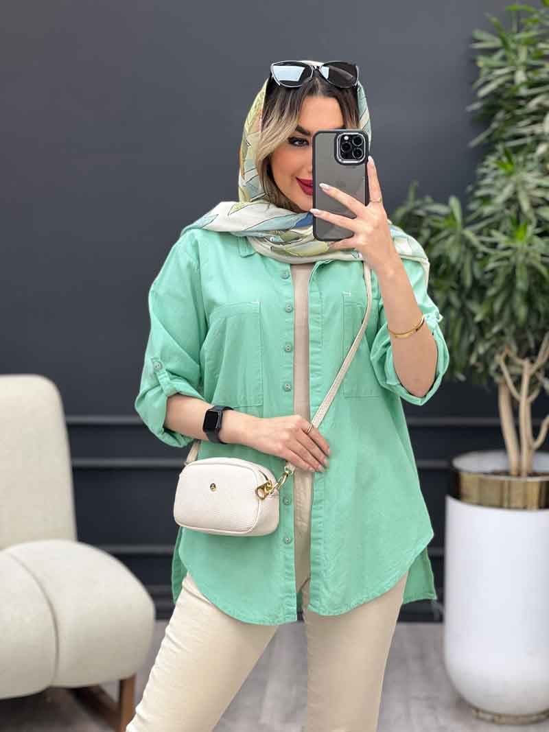 مانتو لینن رنگی بغل چهار دکمه کد 4707 — تصویر ۲