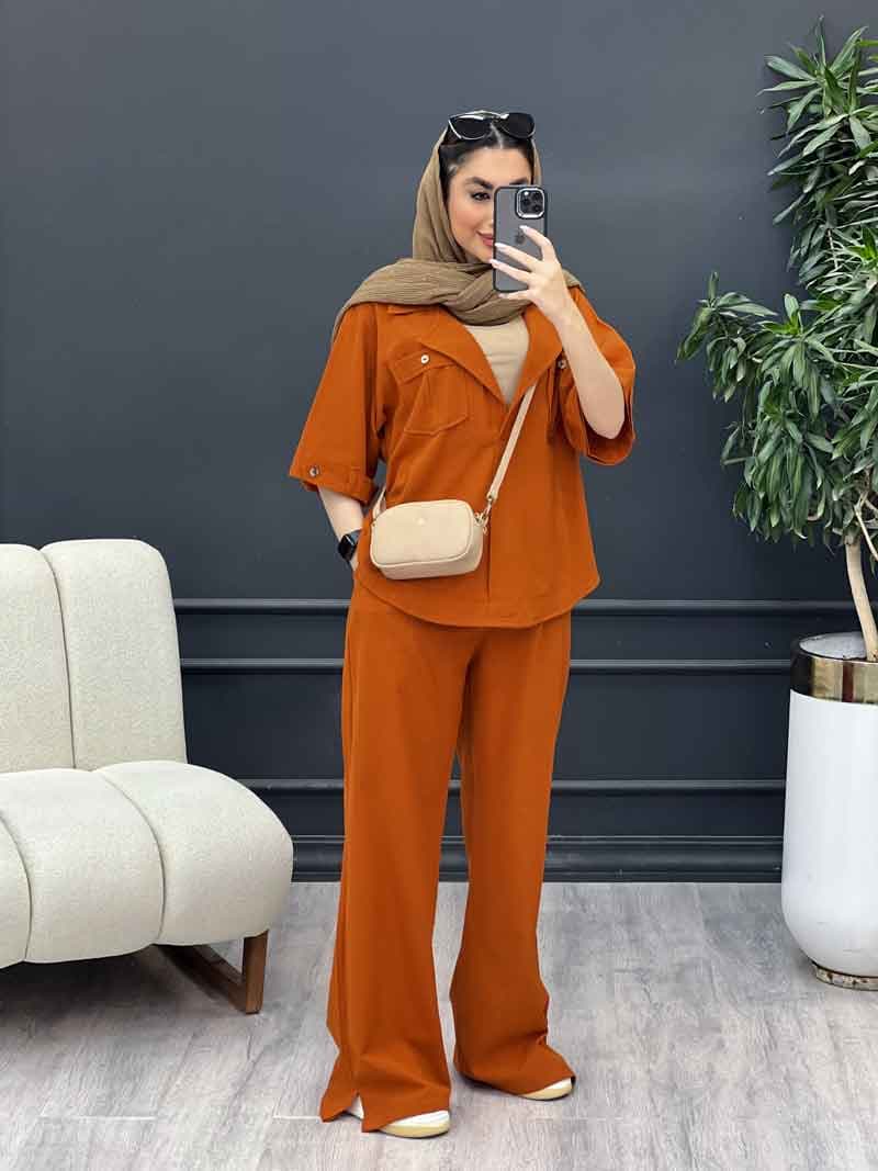 ست مانتو و شلوار جلو بسته دلوان کد 4719 — تصویر ۳