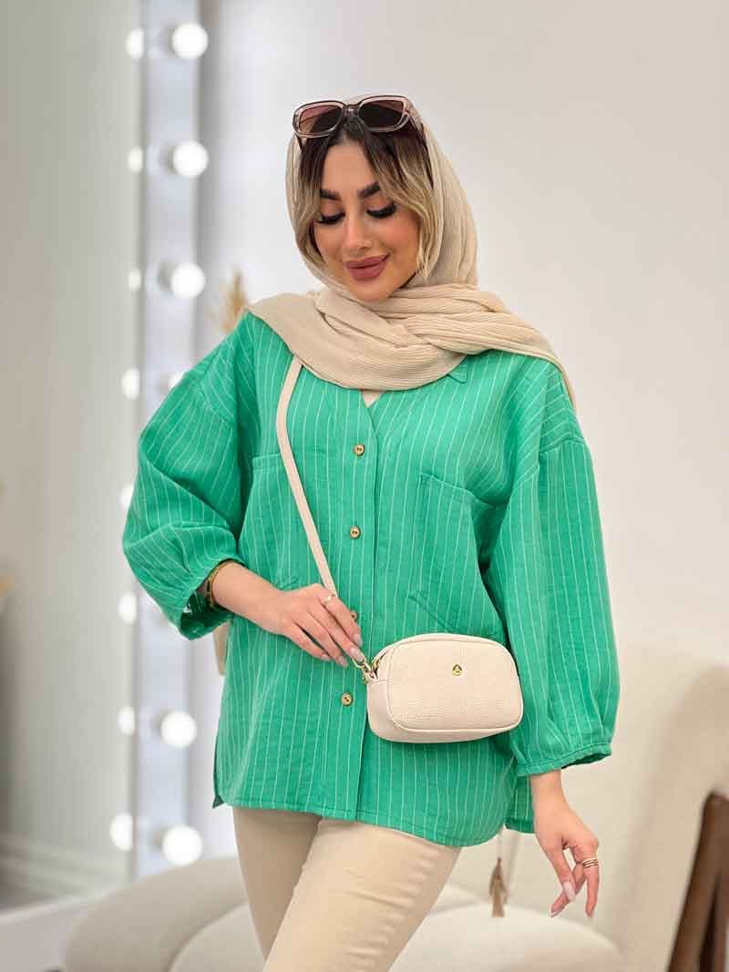 مانتو راه راه دو جیب آستین پیله کد 4706 — تصویر ۵