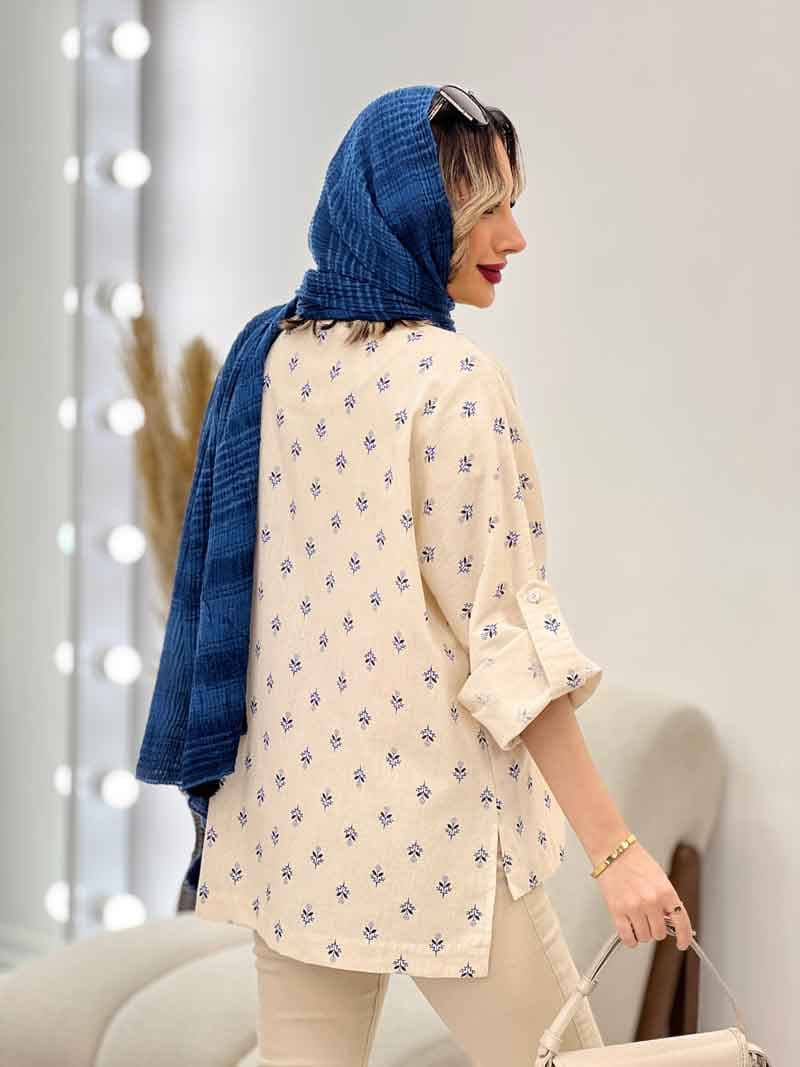 شومیز نچرال طرح گل کد 4709 — تصویر ۵