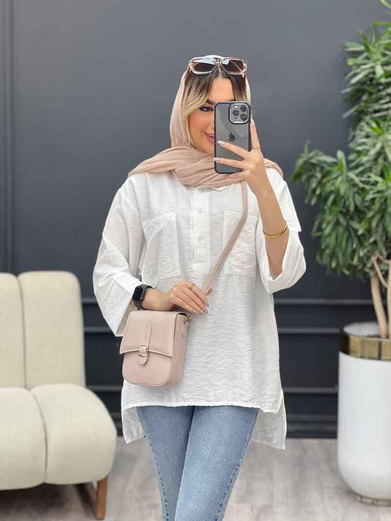 مانتو یقه سه دکمه جلو بسته کد 4698 — تصویر ۵