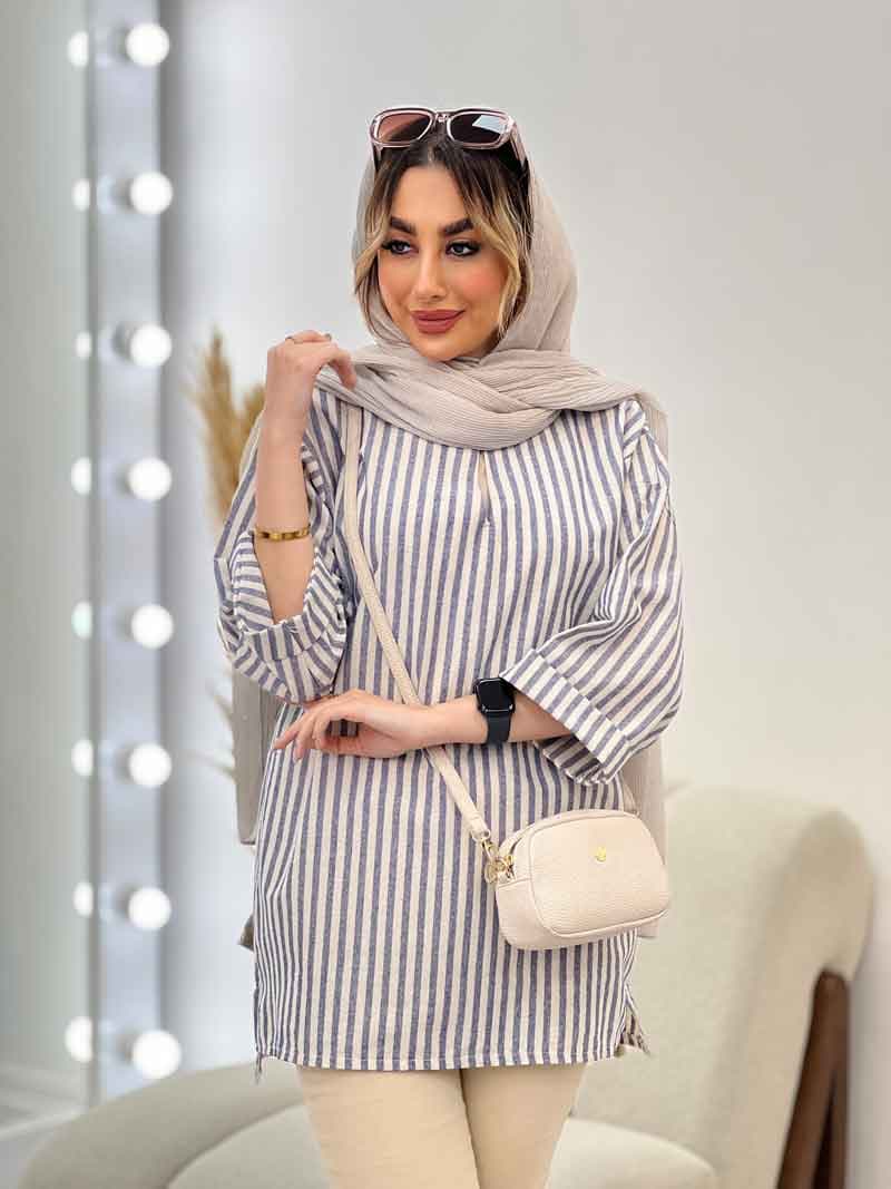 مانتو راه راه لمه دار کد 4697 — تصویر ۲