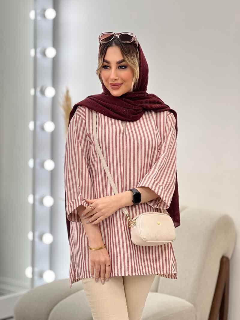 مانتو راه راه لمه دار کد 4697 — تصویر ۵