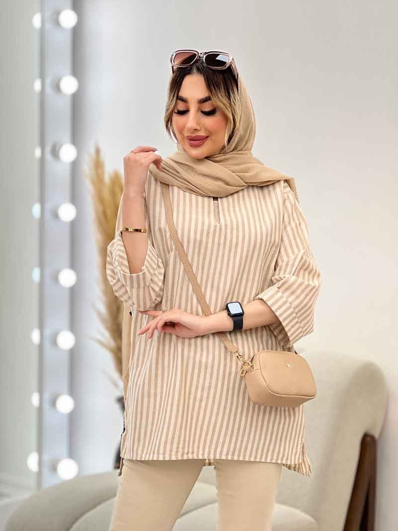 مانتو راه راه لمه دار کد 4697