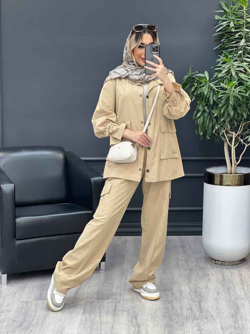 مانتو شلوار آستین بند دو جیب پاکتی کد 4666 — تصویر ۳