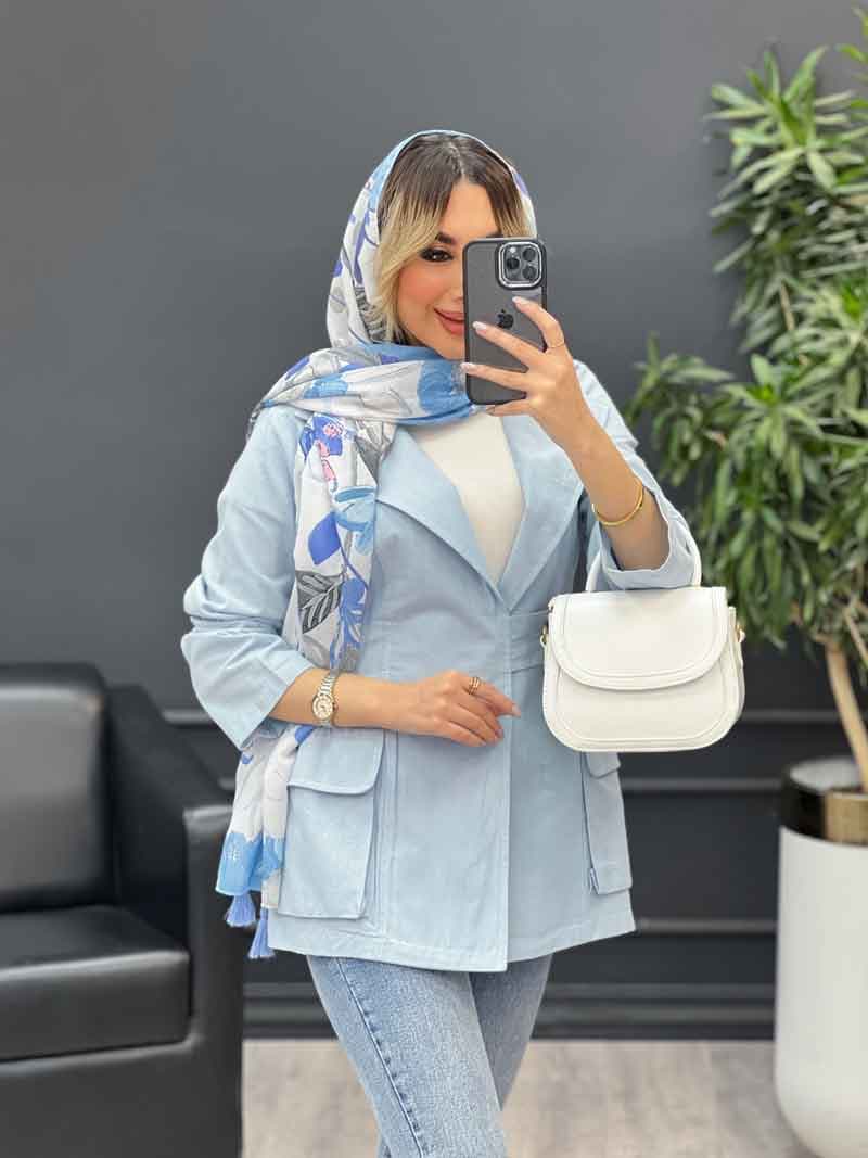 مانتو لینن کمر کش تک دکمه کد 4529 — تصویر ۲