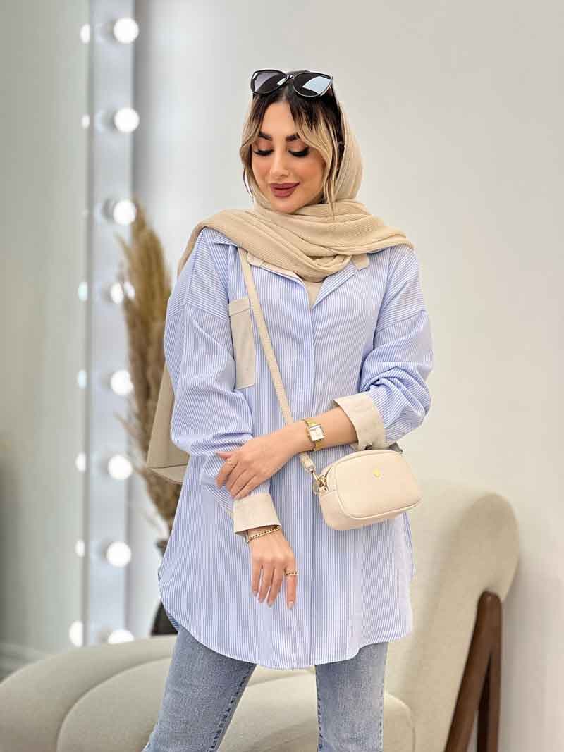 شومیز راه راه تک جیب کد 4604 — تصویر ۷