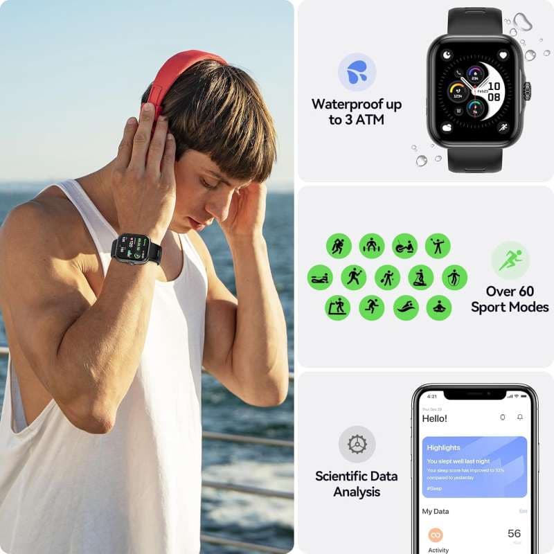 ساعت هوشمند anyloop صفحه نمایش لمسی AMOLED 1.78 اینچی — تصویر ۳