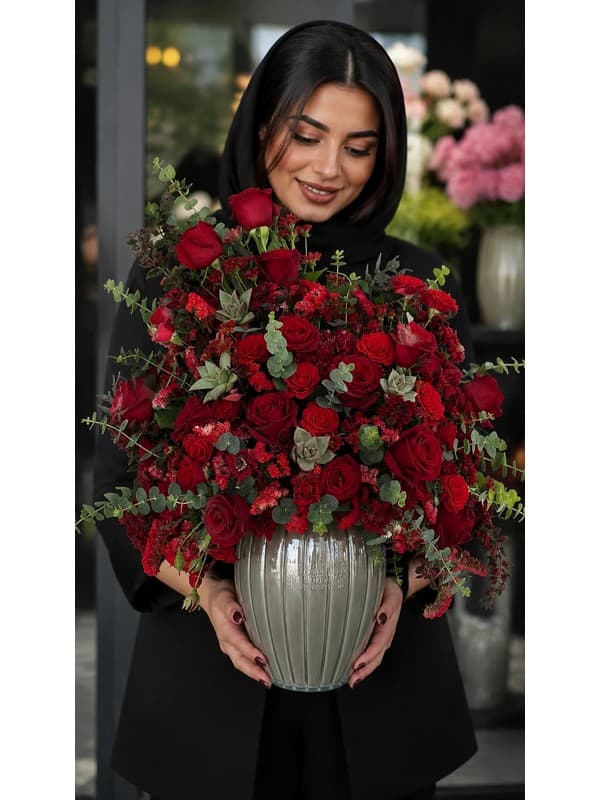 باکس گل تشکر عاشقانه با رز قرمز و صورتی