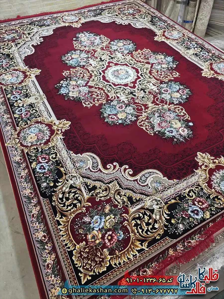 فرش کلاسیک 1200 شانه فرانسوی طرح ملودی رنگ قرمز کاشان