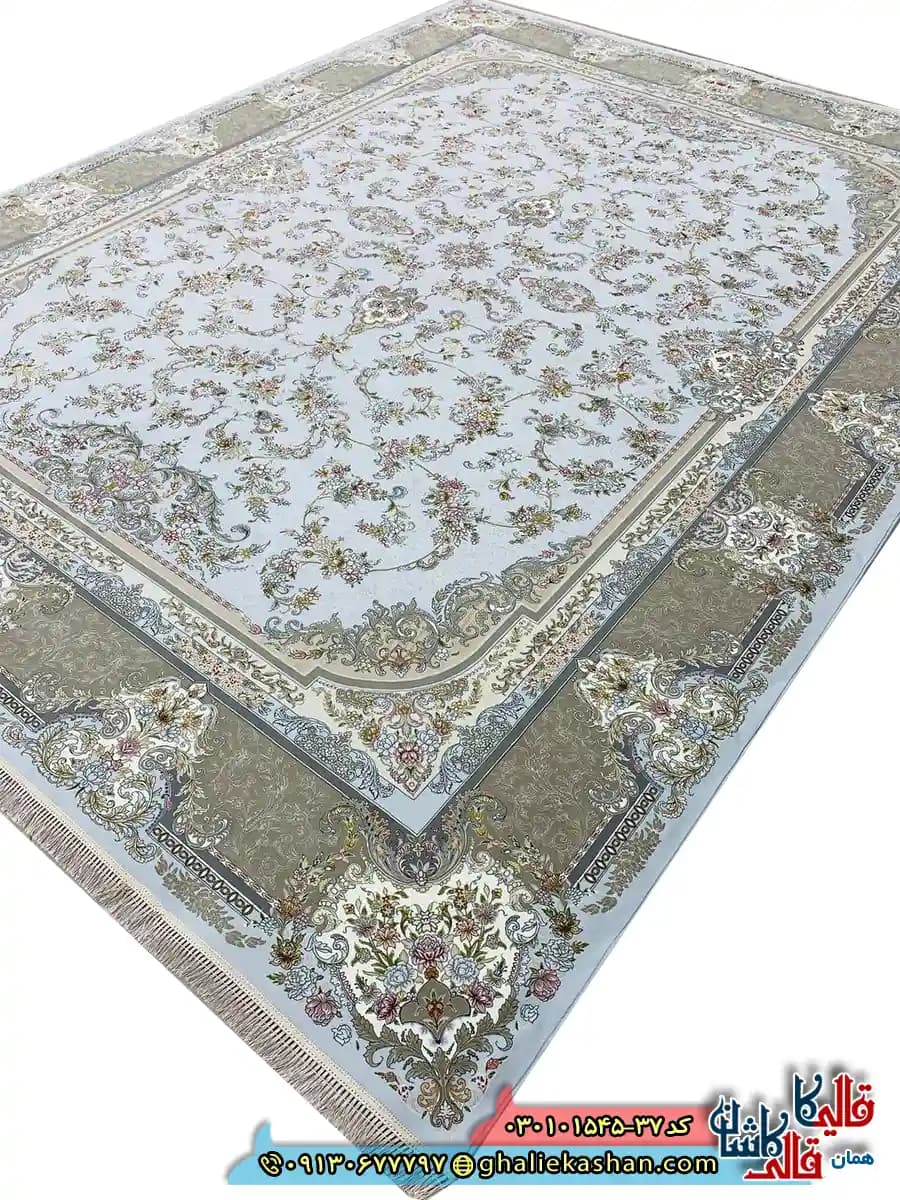 فرش 1500 شانه طرح افشان مهرسا رنگ آبی الماسی کاشان — تصویر ۲
