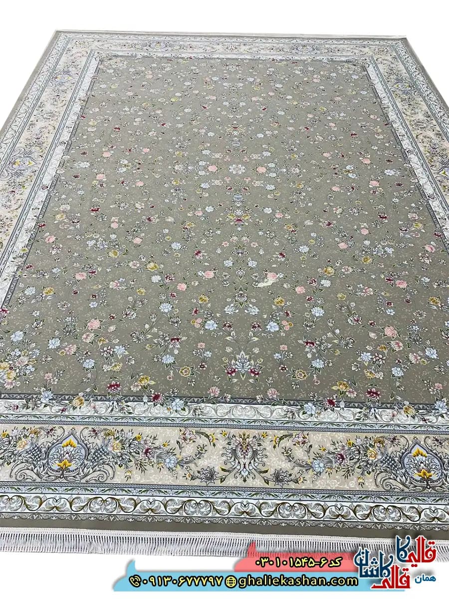 فرش 1500 شانه طرح افشان ارغوان رنگ قهوه ای نسکافه ای کاشان — تصویر ۲