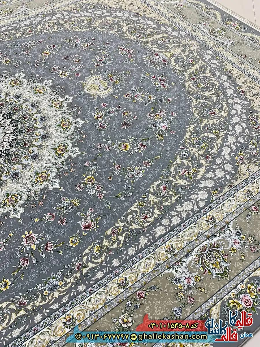 فرش 1500 شانه طرح ایلار رنگ طوسی کاشان — تصویر ۳