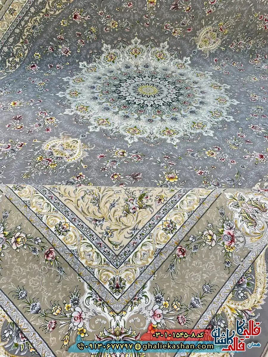 فرش 1500 شانه طرح ایلار رنگ طوسی کاشان — تصویر ۴