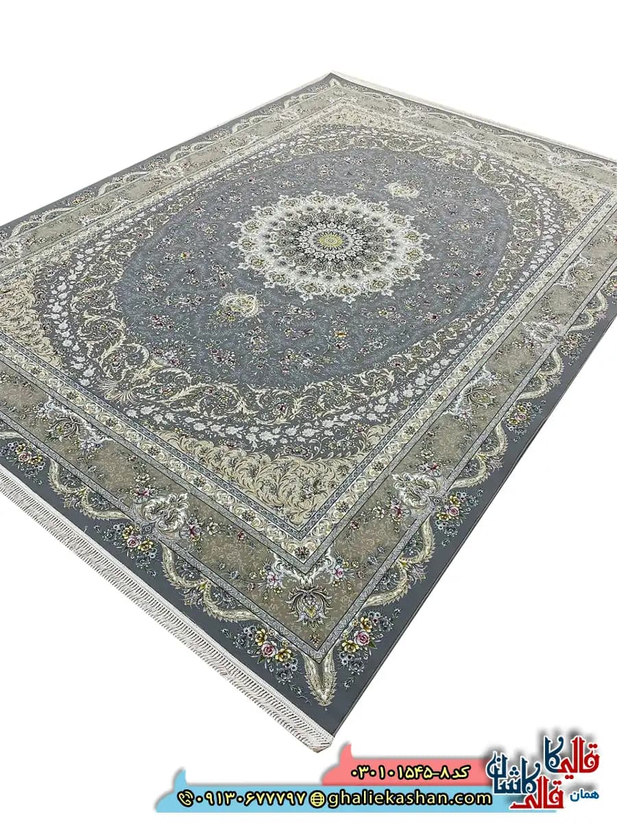 فرش 1500 شانه طرح ایلار رنگ طوسی کاشان — تصویر ۲