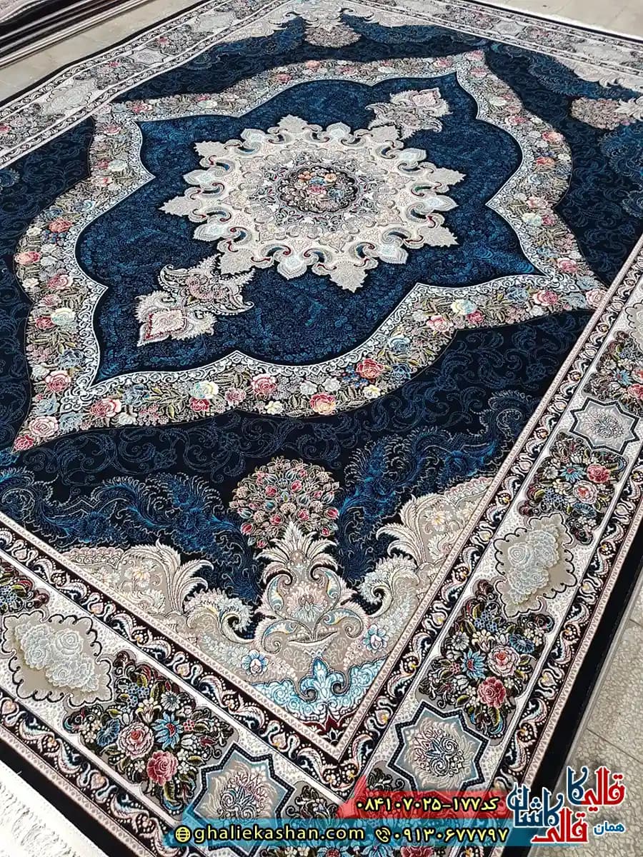 فرش 700 شانه طرح کارینا رنگ مشکی سرمه ای کاشان — تصویر ۳