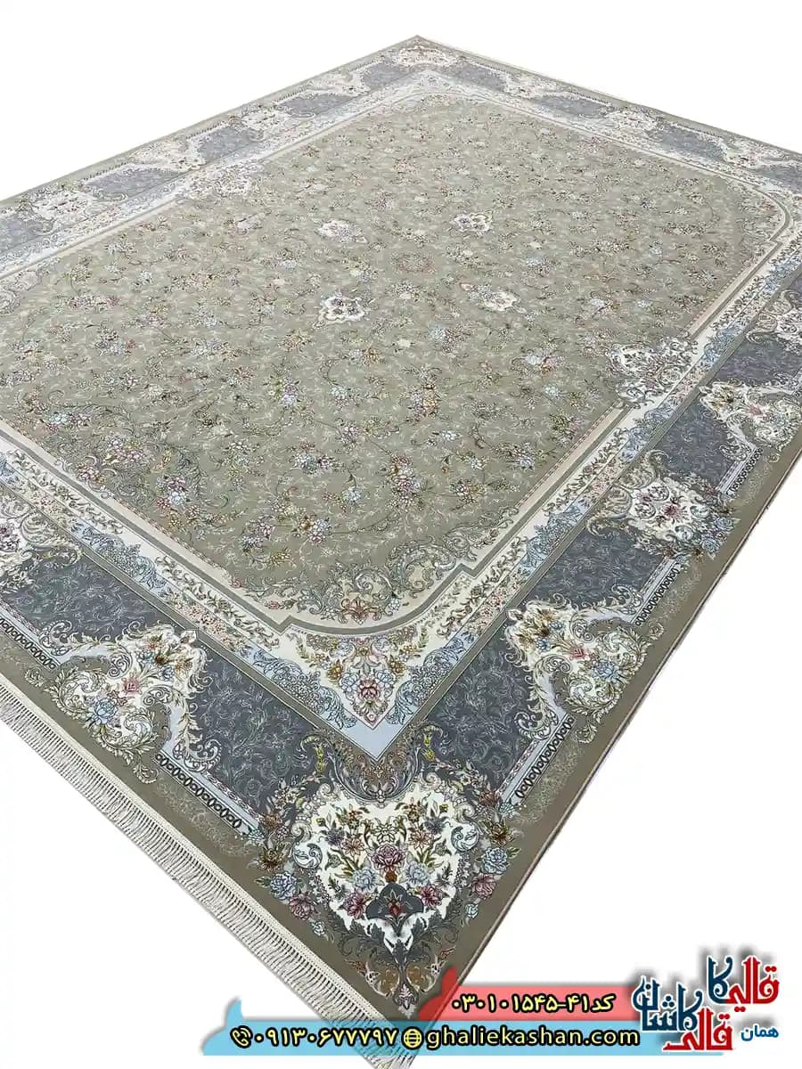 فرش 1500 شانه طرح افشان مهرسا رنگ قهوه ای نسکافه ای کاشان — تصویر ۲