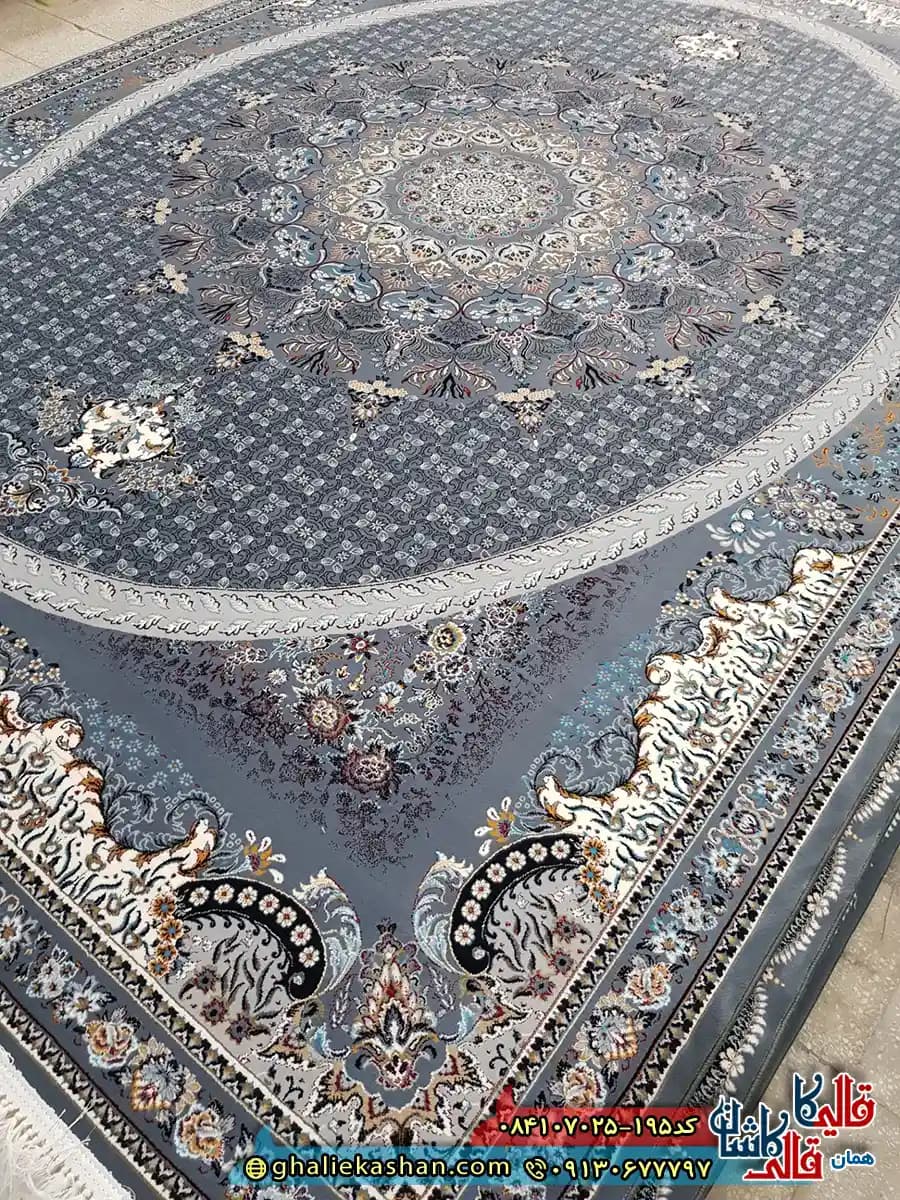فرش ‌700 ‌شانه ‌طرح ‌شبستان ‌رنگ ‌طوسی ‌دودی ‌کاشان ‌ — تصویر ۳