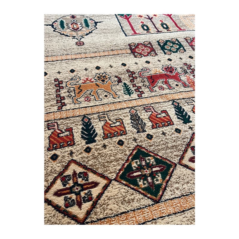 فرش ماشینی 700 شانه فرش بزرگمهر زمینه گندمی حاشیه گندمی طرح بلوچی کد 78119 — تصویر ۴