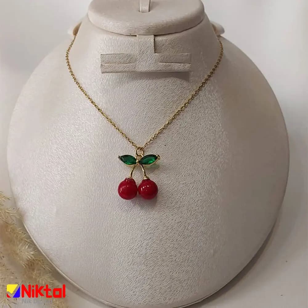 گردنبند گیلاسی استیل | ضد حساسیت با زنجیر فلامینگو — تصویر ۲