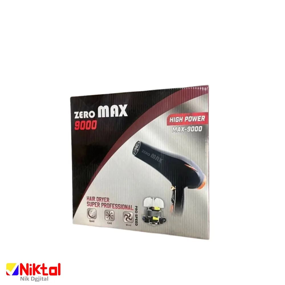 سشوار حرفه‌ای ZERO MAX 9000 | با بدنه پلاستیکی مشکی و سه حالت دمایی — تصویر ۴