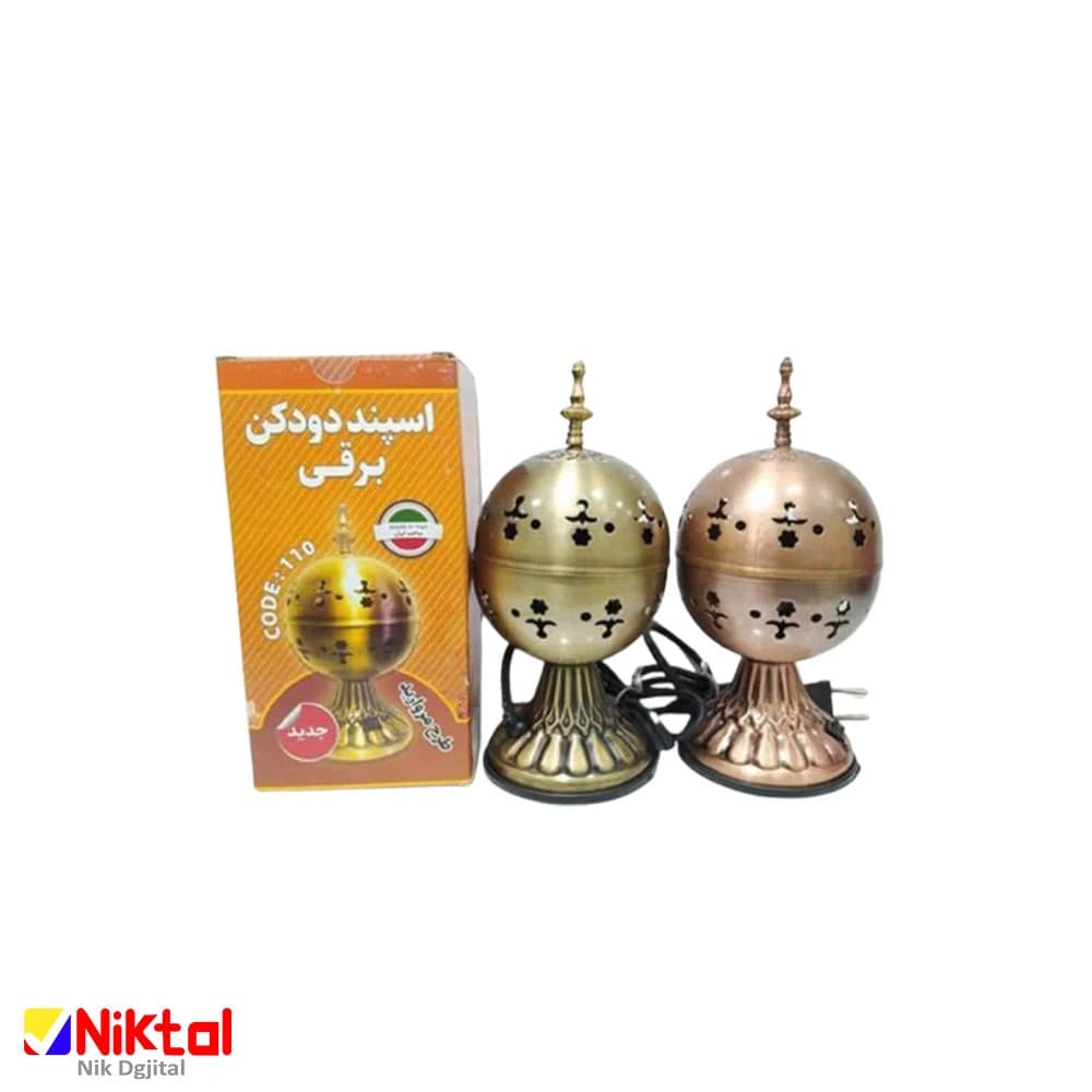 اسپند دودکن برقی طرح نگین و مروارید | بدنه فلزی آبکاری‌شده با توان 40 وات — تصویر ۳
