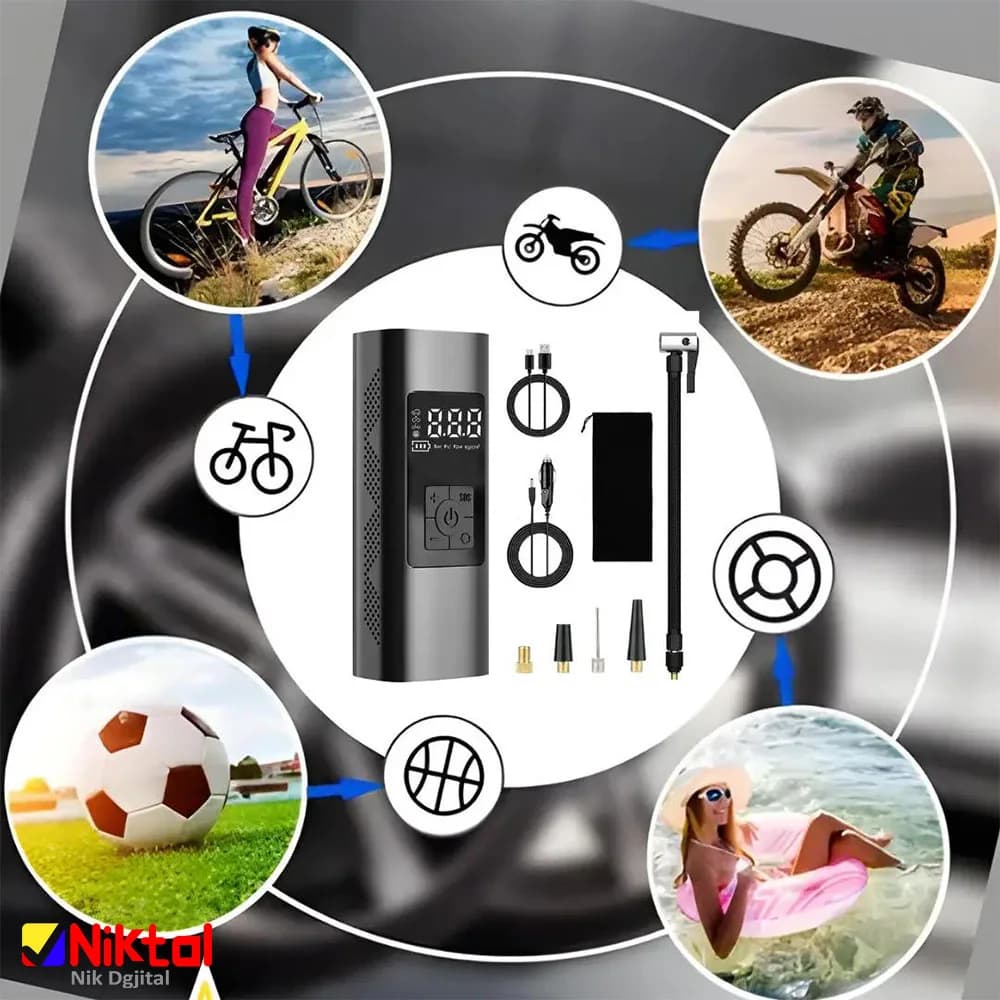 پمپ باد برقی مدل AP01 | تنظیم خودکار فشار و قابلیت شارژ از پریز خودرو — تصویر ۶