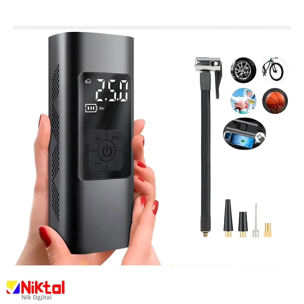 پمپ باد برقی مدل AP01 | تنظیم خودکار فشار و قابلیت شارژ از پریز خودرو — تصویر ۲