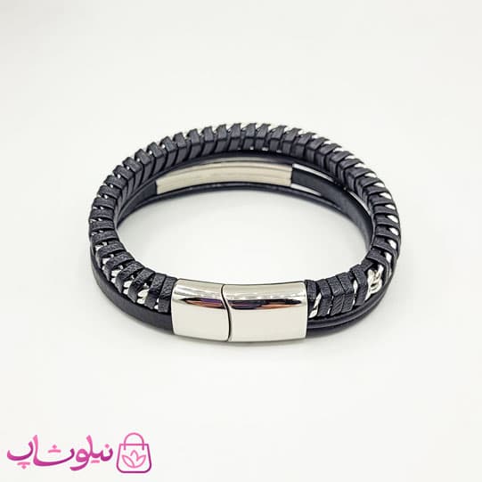 دستبند مردانه برند مون بلان مشکی نقره ای کد 348 — تصویر ۲