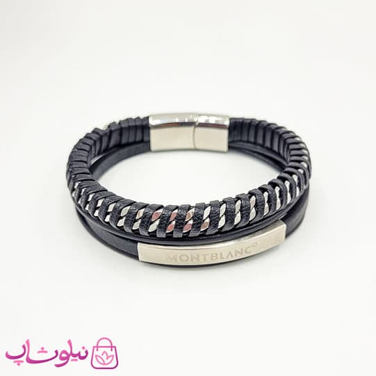 دستبند مردانه برند مون بلان مشکی نقره ای کد 348